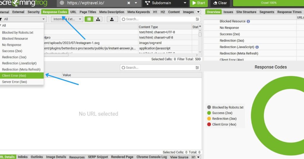 Screaming frog Set filter out to view broken links