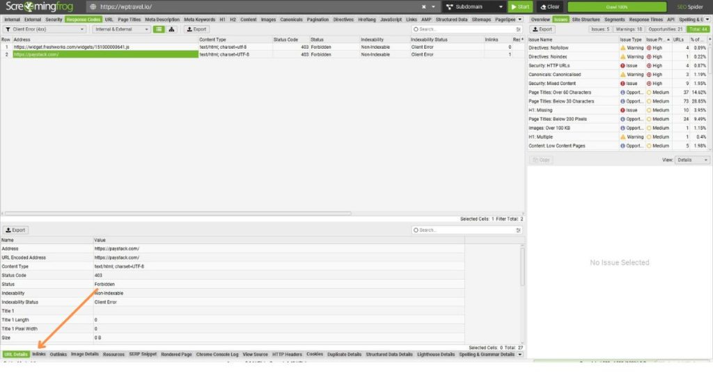 Screaming frog analyze the broken link