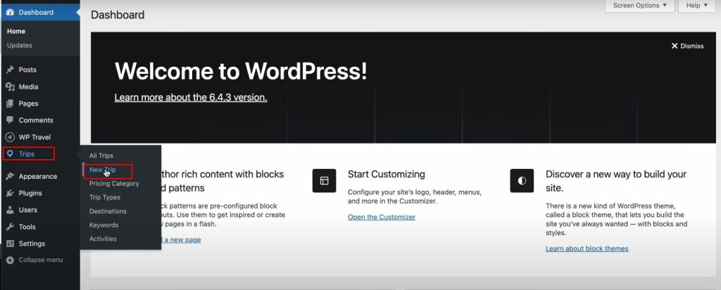Guide on how to add trips from WP Travel Dashboard