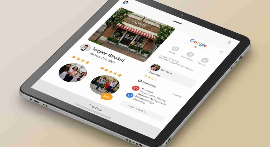 A smart tablet device with google search open in the display ready to claim google business profile and optimize tour keywords.