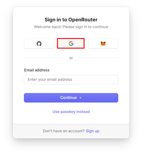 open router sign in page