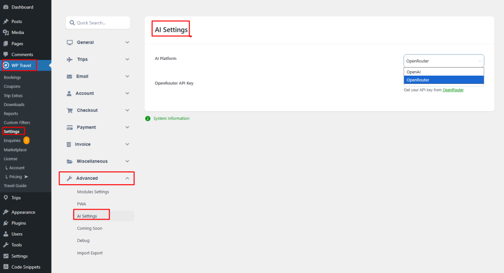 ai setting dashboard
